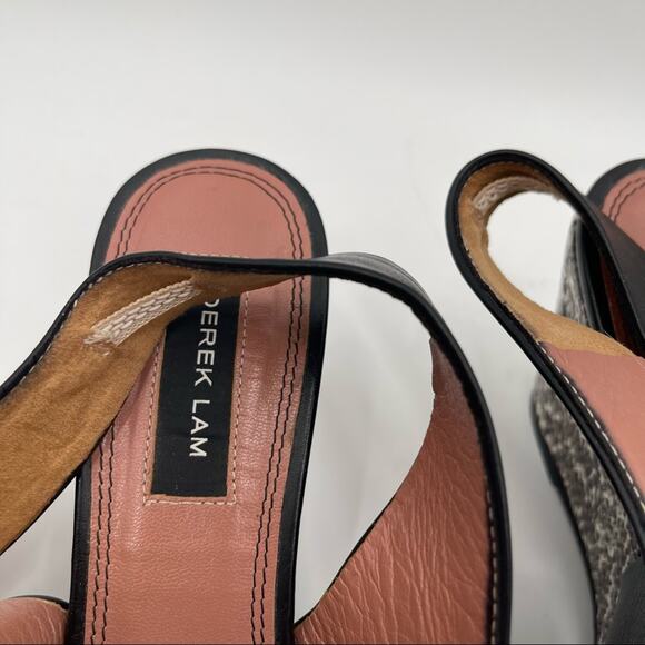 DEREK LAM Snakeskin Wedge Black Leather Strappy Slingback Shoes Heels Size 7 - Picture 7 of 11